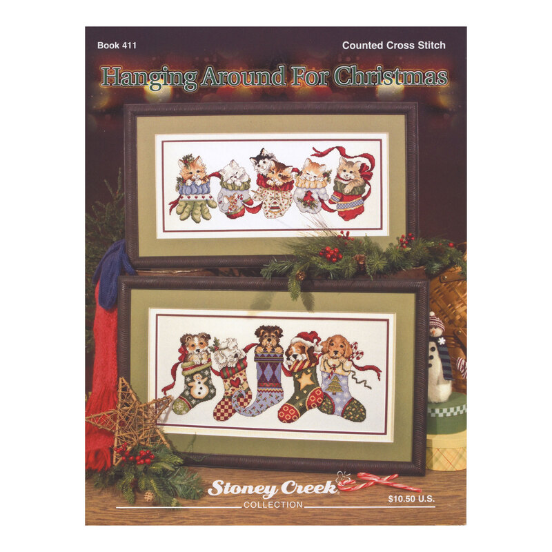 Front cover of the pattern booklet showing the finished projects displayed on a decorated background.