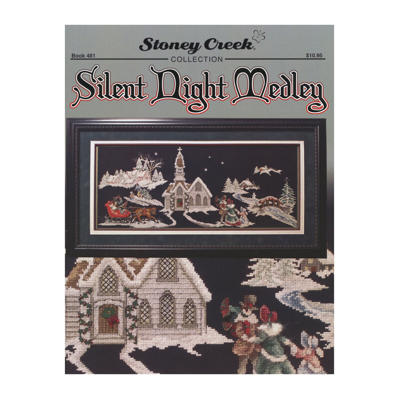 Front cover of the Silent Night Medley cross stitch pattern showing the finished design in a black frame.