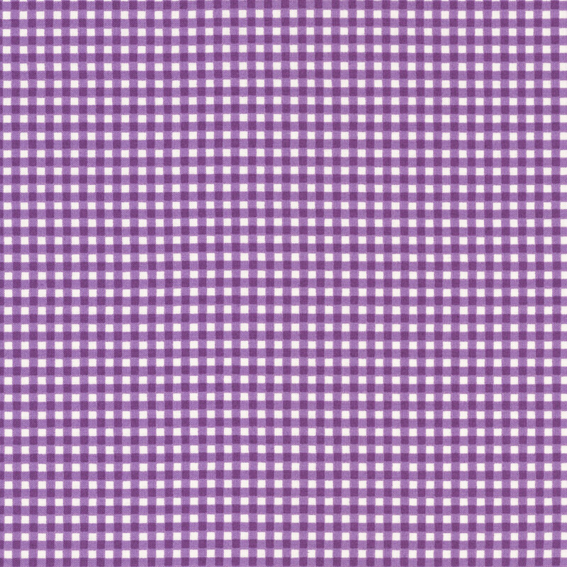 Bright purple and white gingham print fabric