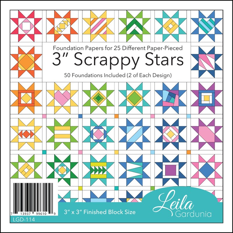Package cover for foundation papers to make 3-inch scrap stars quilt blocks.