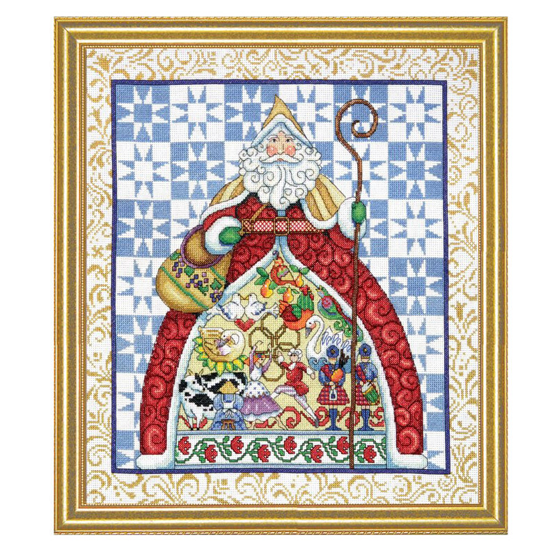 The completed design of the Twelve Days kit, framed in gold.