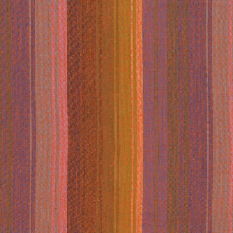 rhythmic vertical stripe in warm sunset shades of brown, gold, mauve, and pink