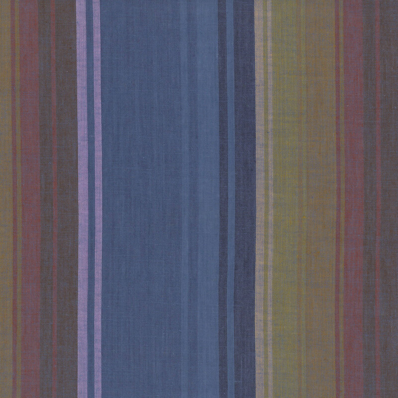 rhythmic vertical stripe in cool, muted shades of blue, red, and green, 