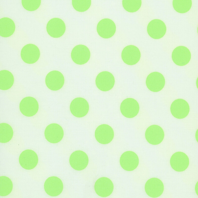 Light mint fabric adorned with a pattern of large, vibrant green polka dots.