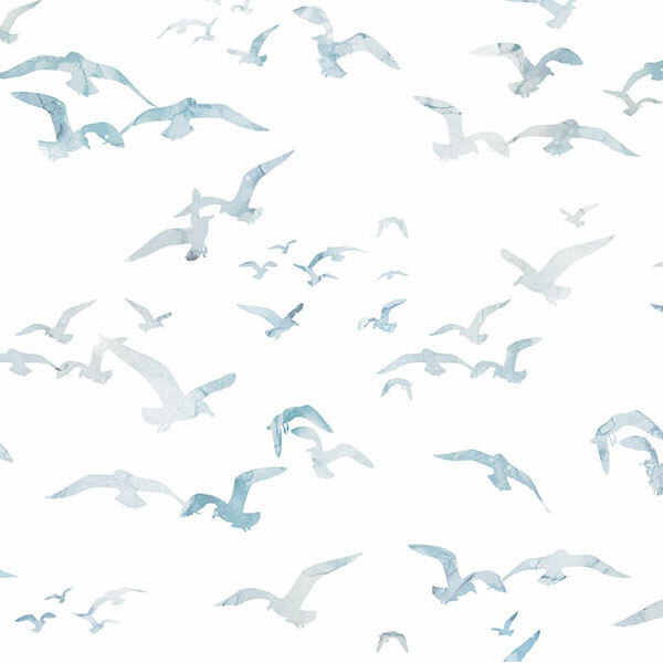 A white fabric with watercolor seagulls