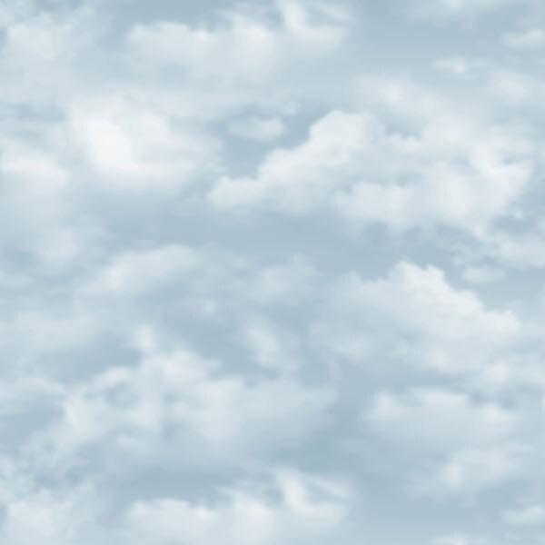 Light, powder blue fabric with a scattered design of white and soft blue clouds.