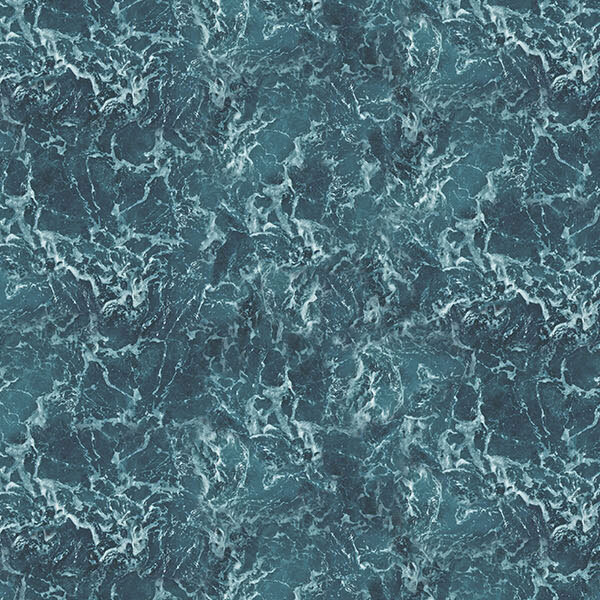 Mottled dark teal blue fabric with a wavy ocean pattern.