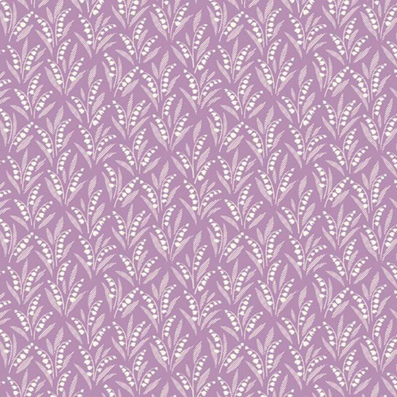 Soft lavender fabric with a scattered pattern of white floral ferns.