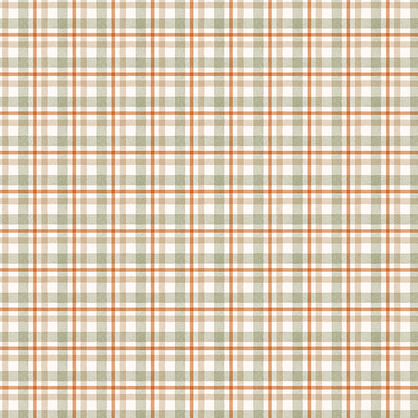 sage, orange, beige, and white plaid fabric