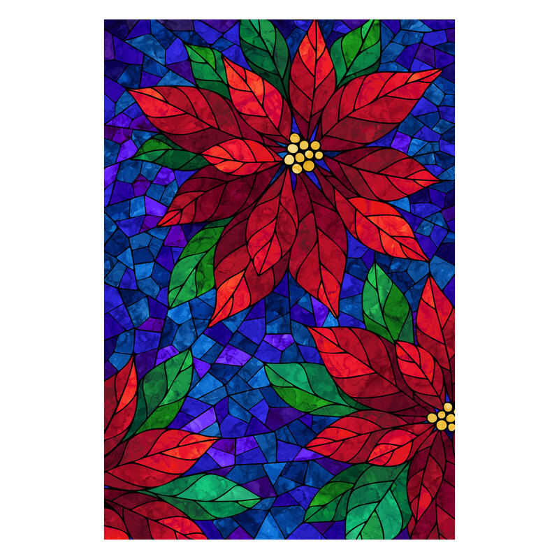 Panel with a stained glass pattern with large poinsettias.