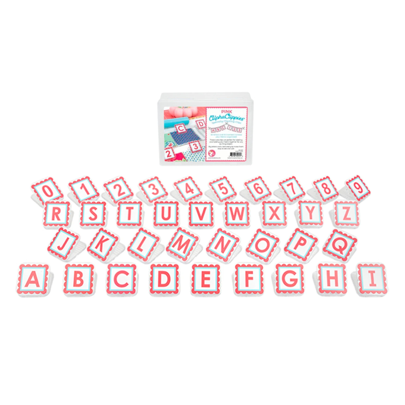 Pink Alphaclippies  displayed so each different clip is visible, isolated on a white background.