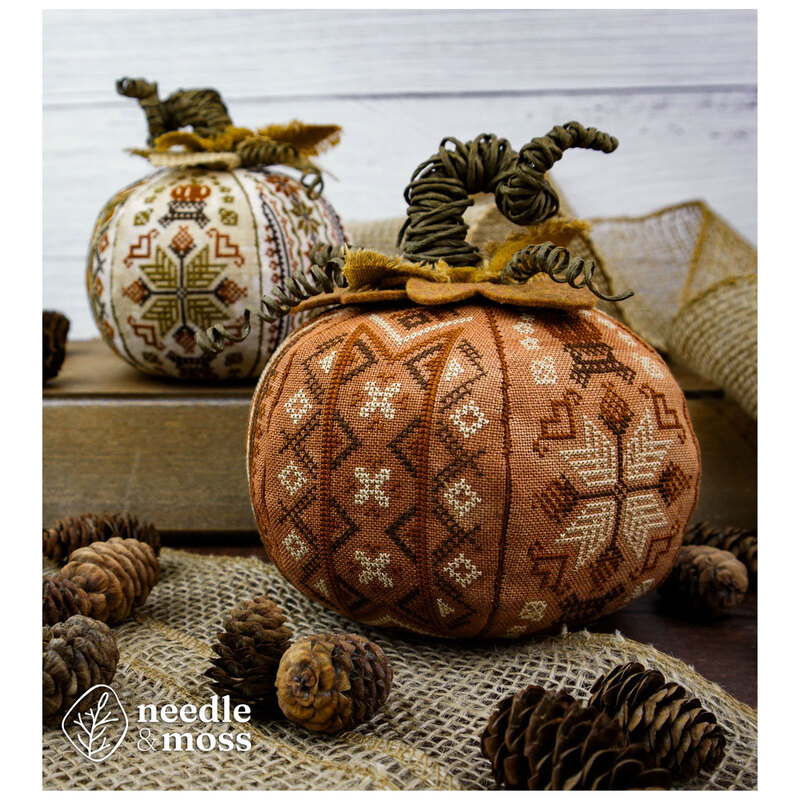Hello, Pumpkin. Cross Stitch Pattern project complete with both versions on display. 