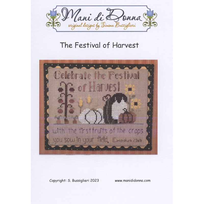 Cross-stitch pattern cover titled “The Festival of Harvest” with autumn harvest imagery.