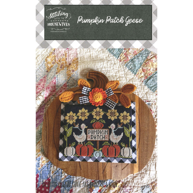 The front cover of the pattern showing finished project decorated on a pumpkin-shaped board.
