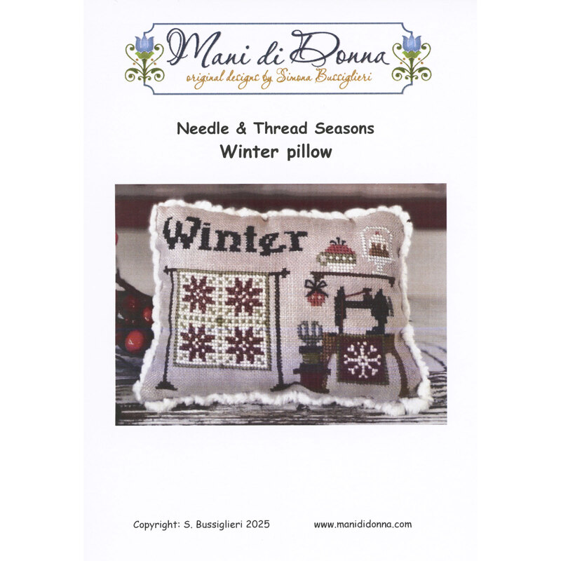 Front cover of the Winter Pillow cross stitch pattern.