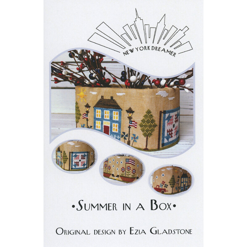 Pattern cover reading “Summer in a Box” by Ezia Gladstone, with a quilted house scene.