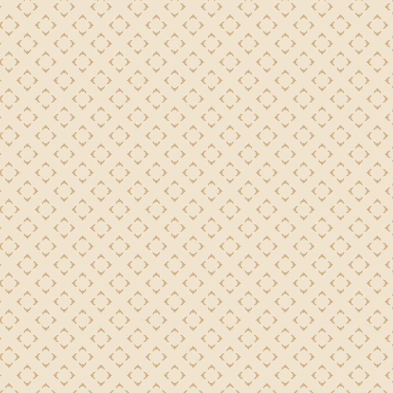 Cream fabric with a tan grid of primitive, square geometrics.