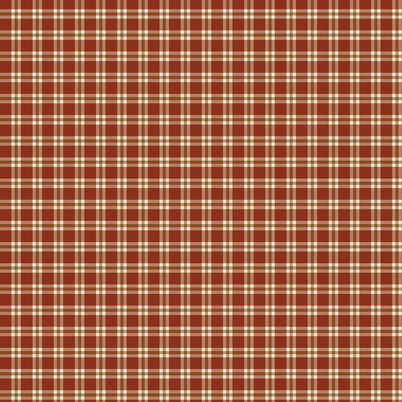 Dark terra cotta orange fabric with a cream and brown plaid design.