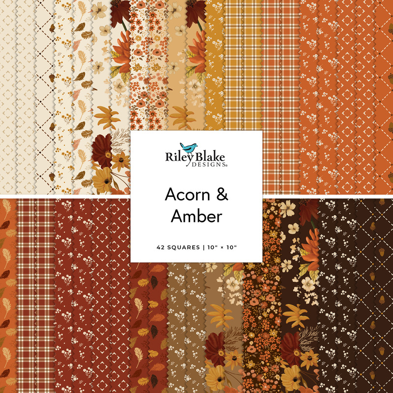 Digital collage of the 10" Stacker Bundle from the Acorn & Amber fabric collection.