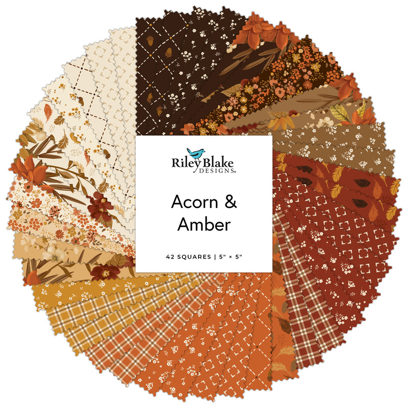 Digital collage of the 5" Stacker Bundle from the Acorn & Amber fabric collection.