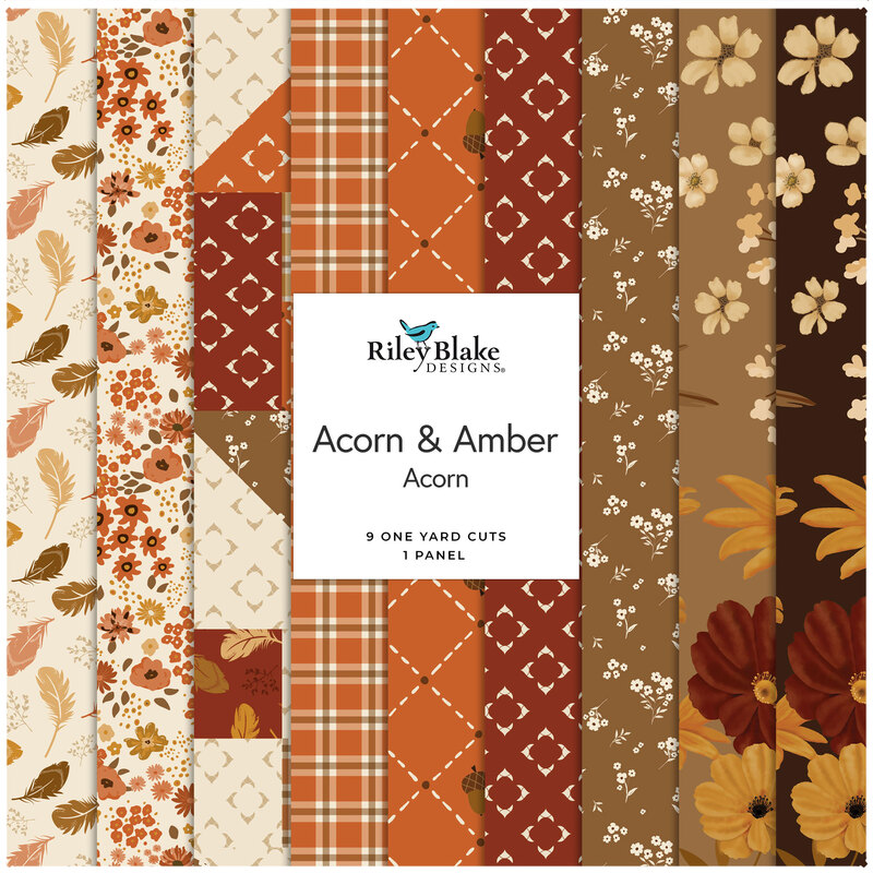 Digital collage of the acorn colored One Yard Bundle from the Acorn & Amber fabric collection.