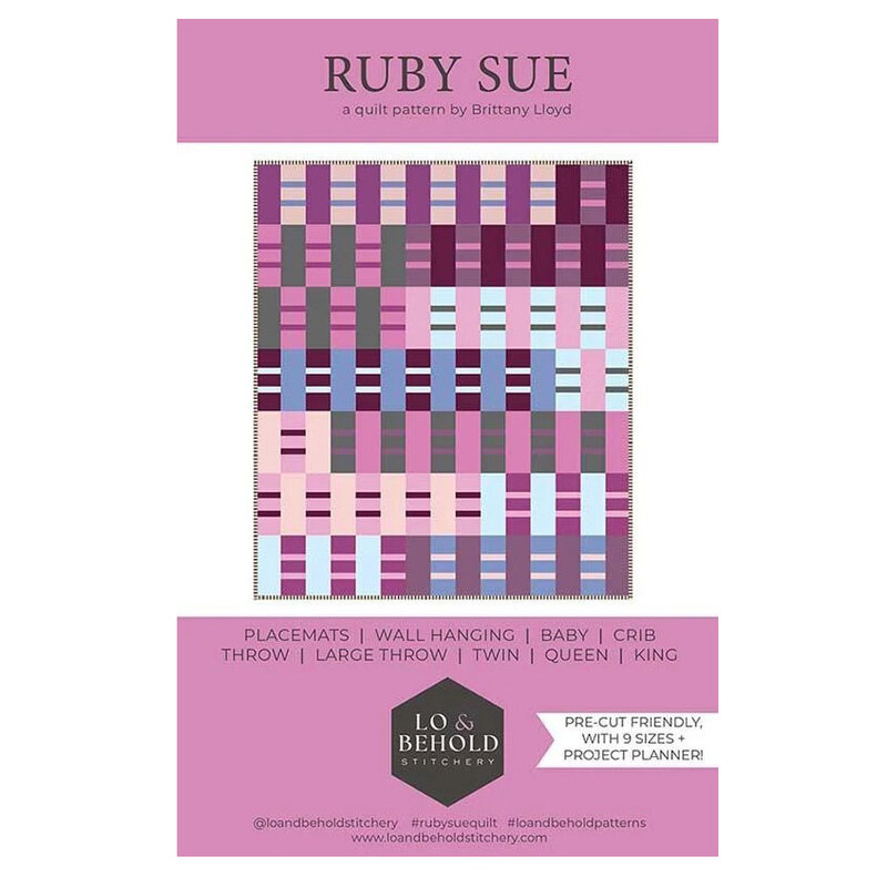Front cover of the Ruby Sue pattern featuring the finished quilt design.