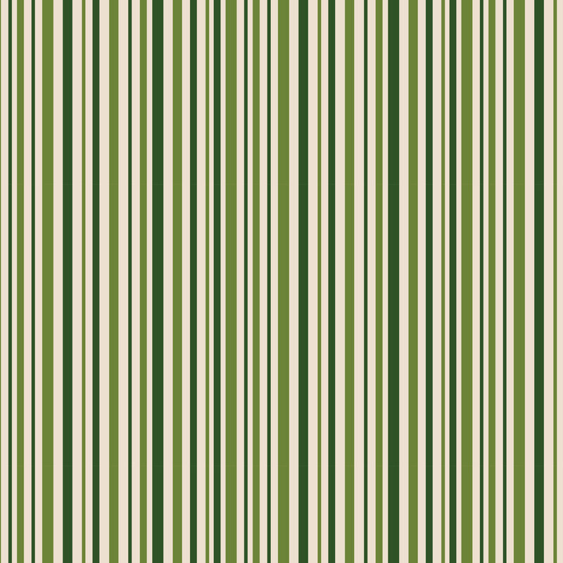 Vertical stripe pattern in varying shades of green on a cream background.