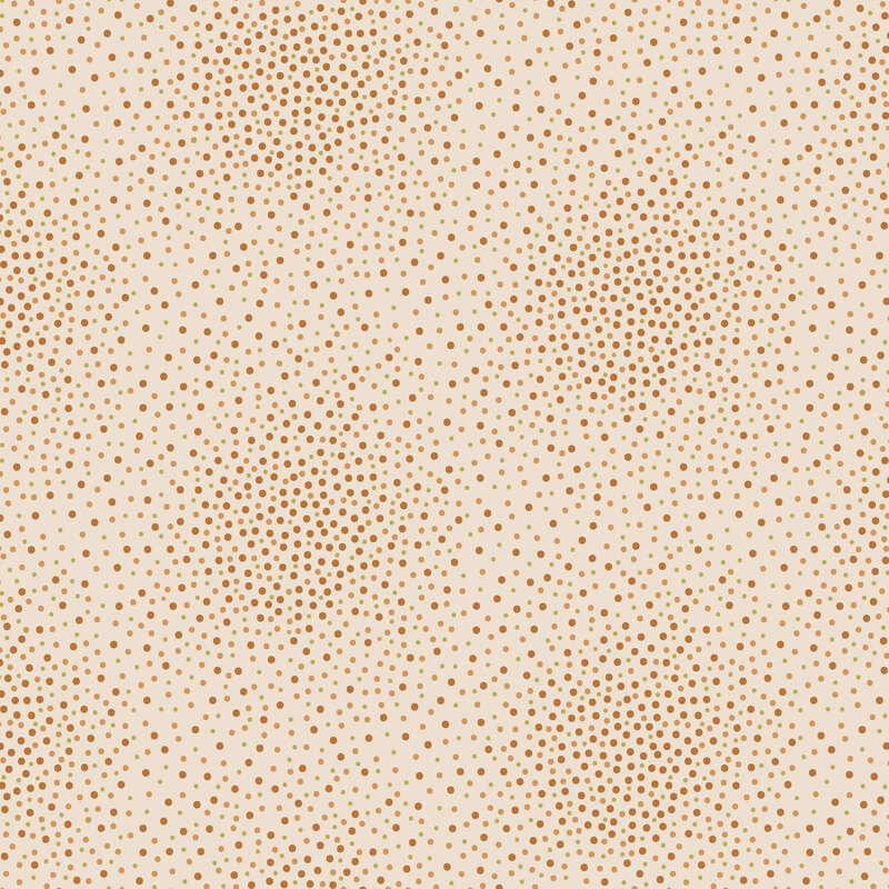 brown and gold metallic dots scattered across a cream background.