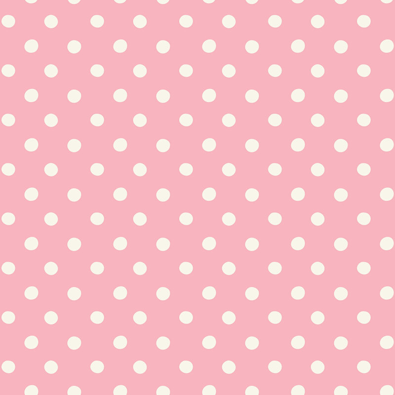 Ballerina pink fabric with a balanced white polka-dot pattern.