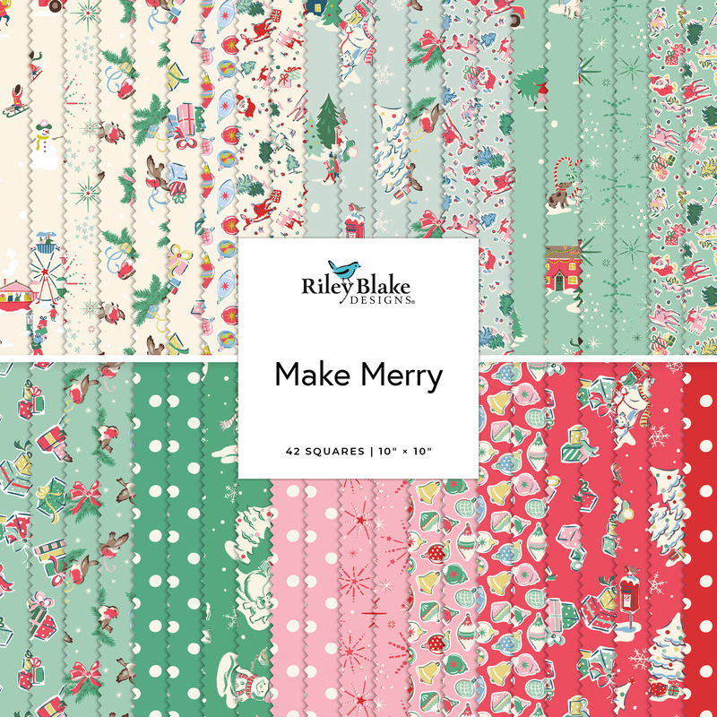 Digital collage of the 10" Stacker Bundle from the Make Merry fabric collection.