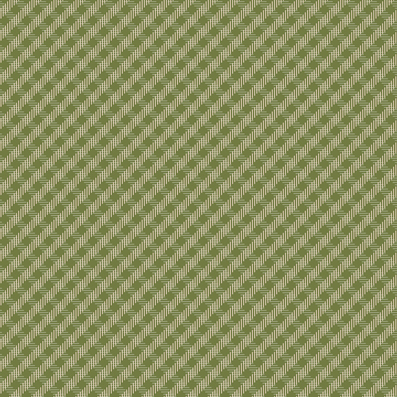 Sage green fabric with a simple tan and warm sage pattern of biased ginghams.