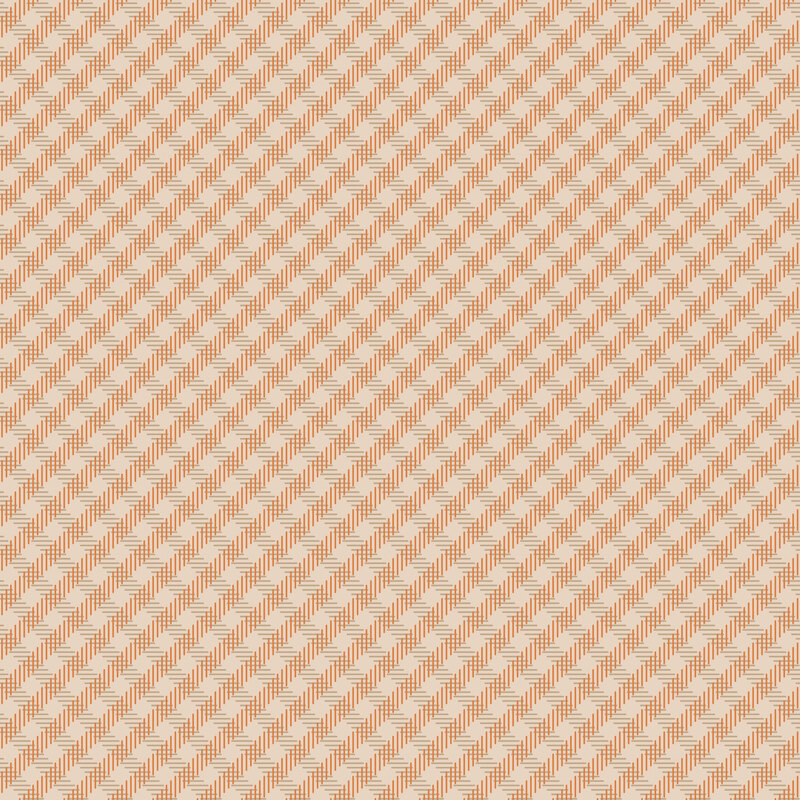 Light tan fabric with a simple orange and tan pattern of biased ginghams.