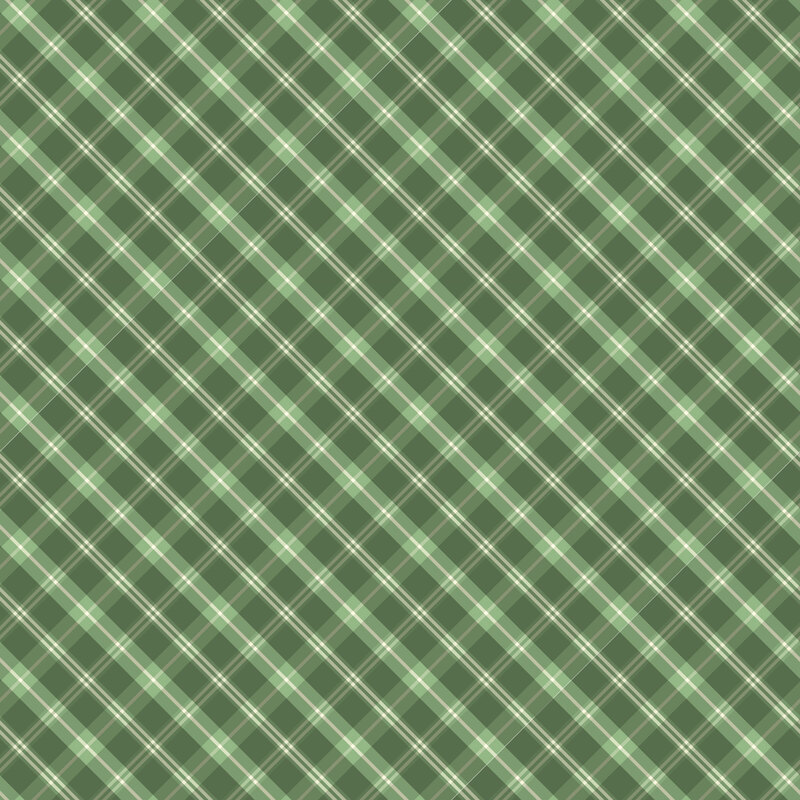 An evergreen and cream diagonal plaid fabric.
