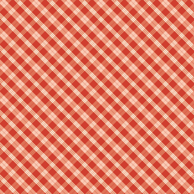A red and cream diagonal plaid.