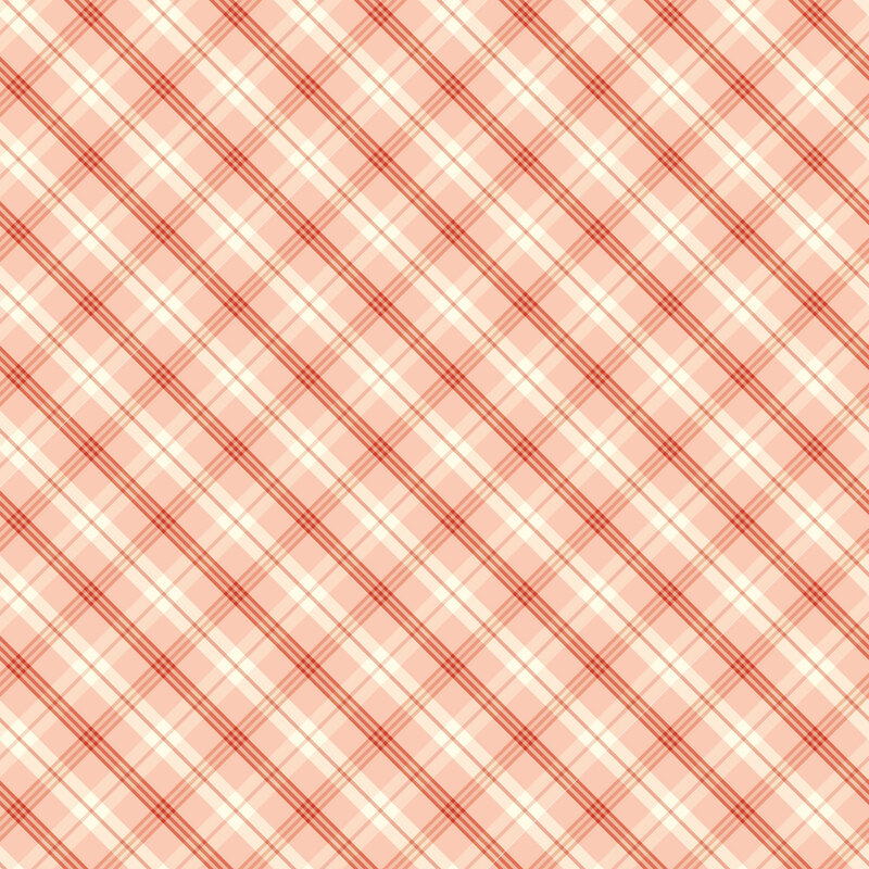 A peach plaid with coral, cream, and pink stripes.