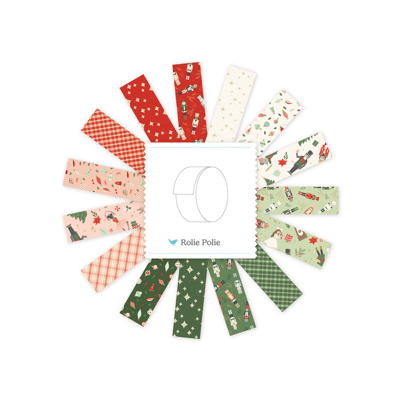 A collage of fabrics featured in The Nutcracker Flannel jelly roll by My Mind's Eye for Riley Blake Designs