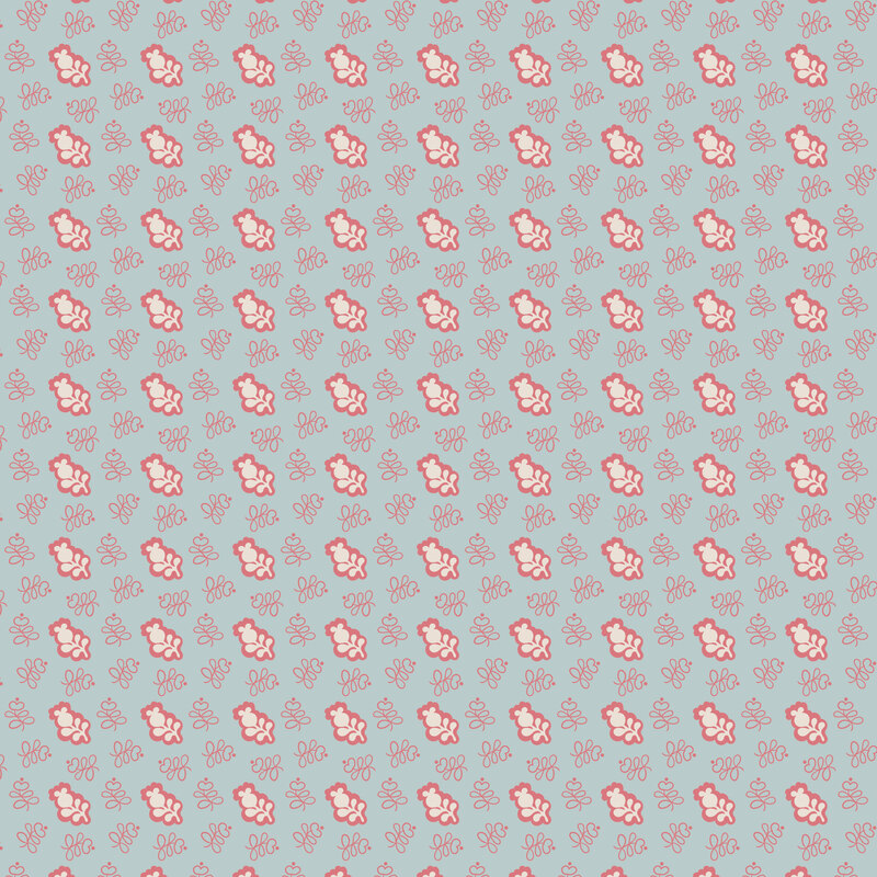 stylized leafy sprigs tossed across a vintage blue background.