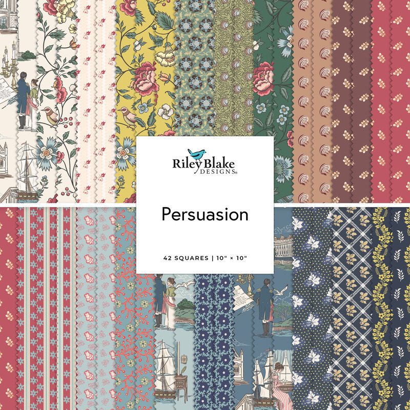 Square collage of regency-era and floral fabrics from the Jane Austen's House - Persuasion collection