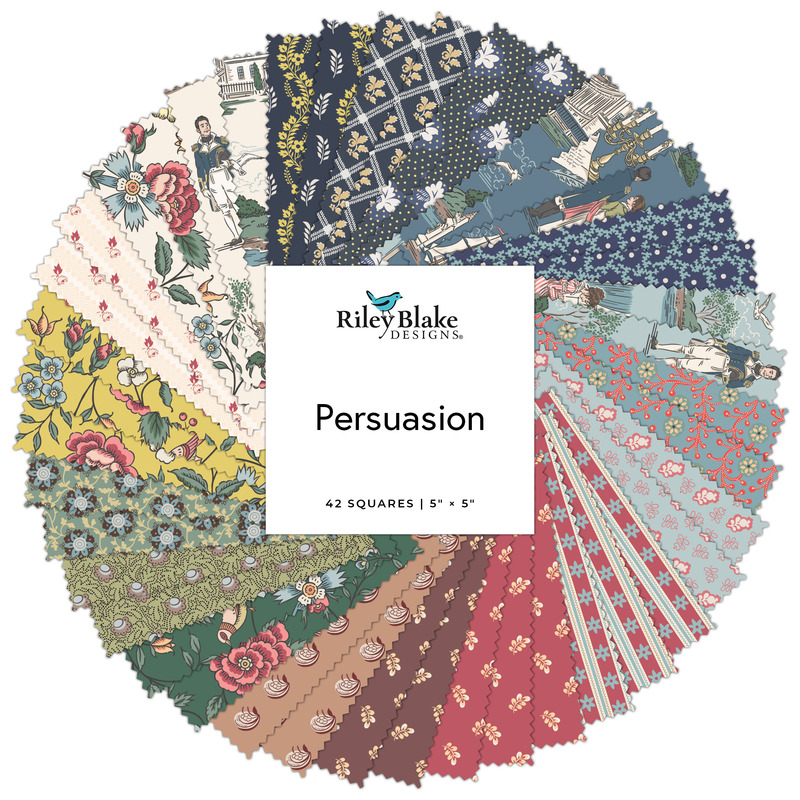 Circular collage of regency-era and floral fabrics from the Jane Austen's House - Persuasion collection