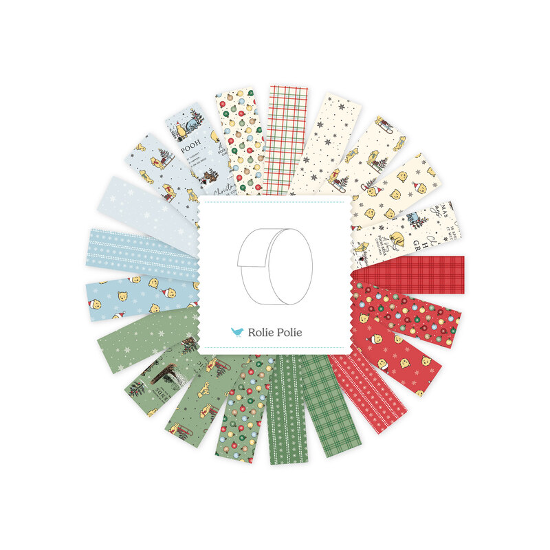 Digital collage of the Rolie Polie Bundle from the Winnie the Pooh Christmas fabric collection.