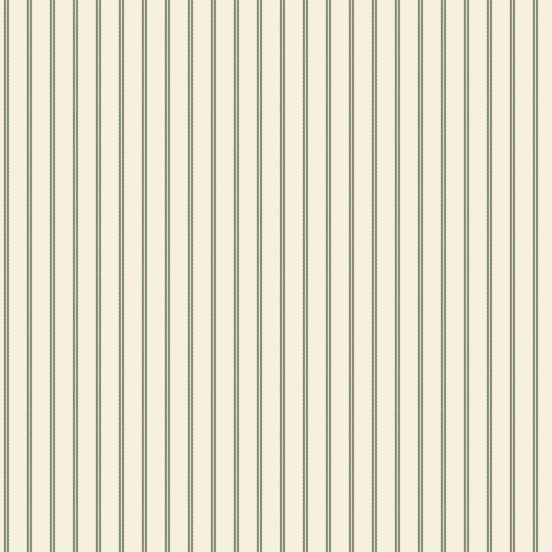 A cream fabric with forest green delicate stripes.