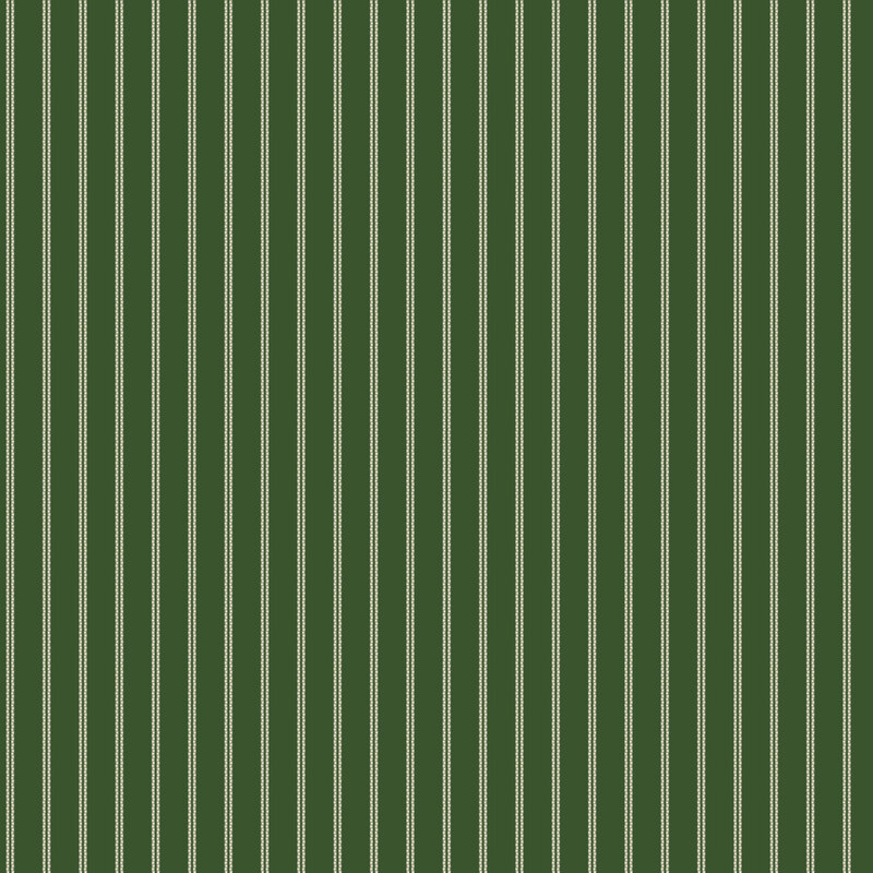 A forest green fabric with delicate cream stripes.