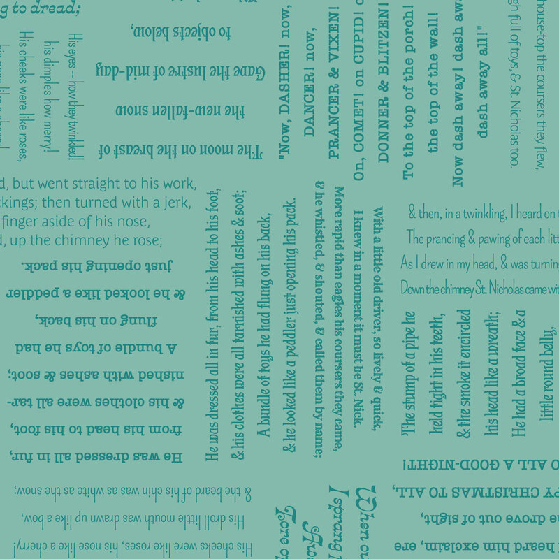 Soft teal fabric with a mix of verses from "Twas the Night Before Christmas".