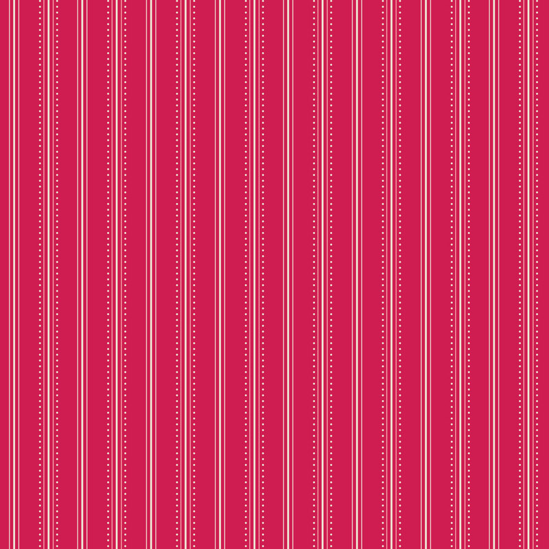 Hot pink fabric with a simple pattern of white stripes and pindots.