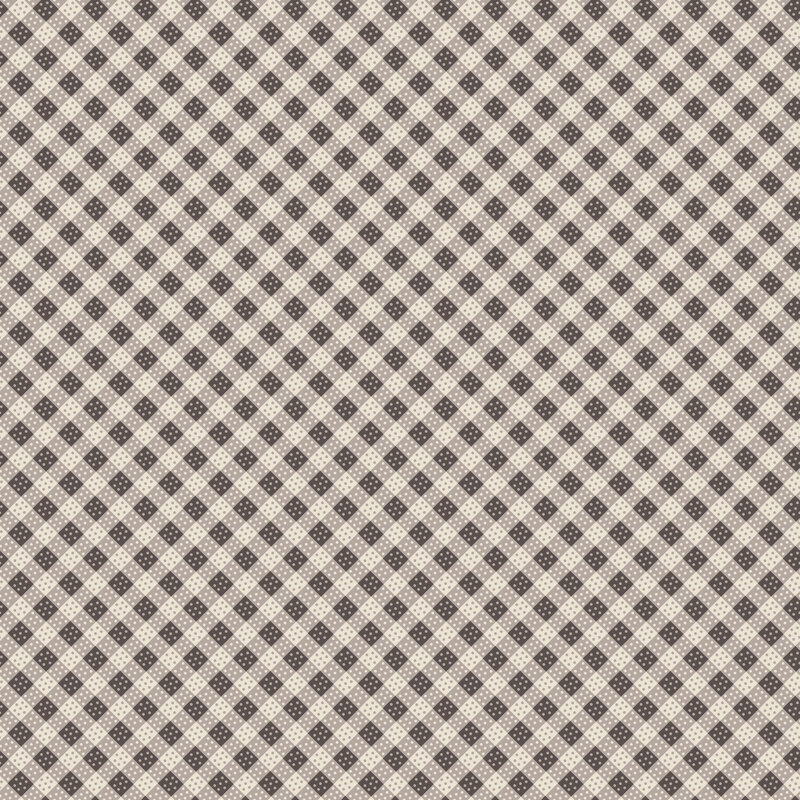 Graphite gray and white fabric with a dotted and biased gingham design.