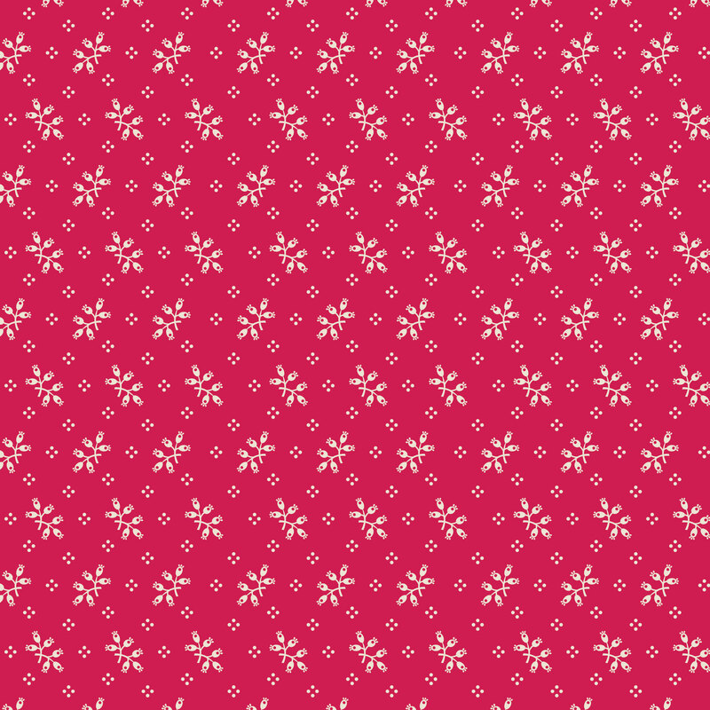 Jazzberry fabric with a scattered pattern of white botanical sprigs and dots.