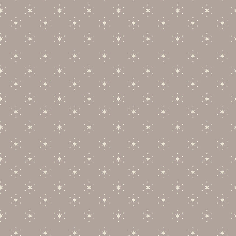 Pewter gray fabric with a scattered grid of smoke gray stars surrounded by small dots.