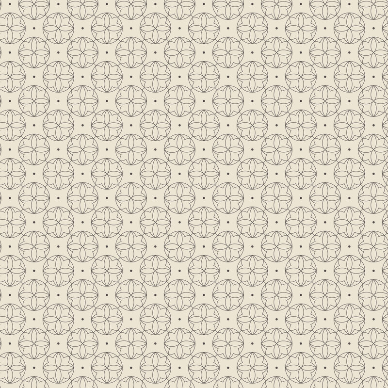 Cream fabric with an abstract grid of black-lined circles spaced by black dots.