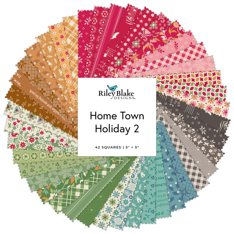 Digital collage of the 5" Stacker Bundle from the Home Town Holiday 2 fabric collection.