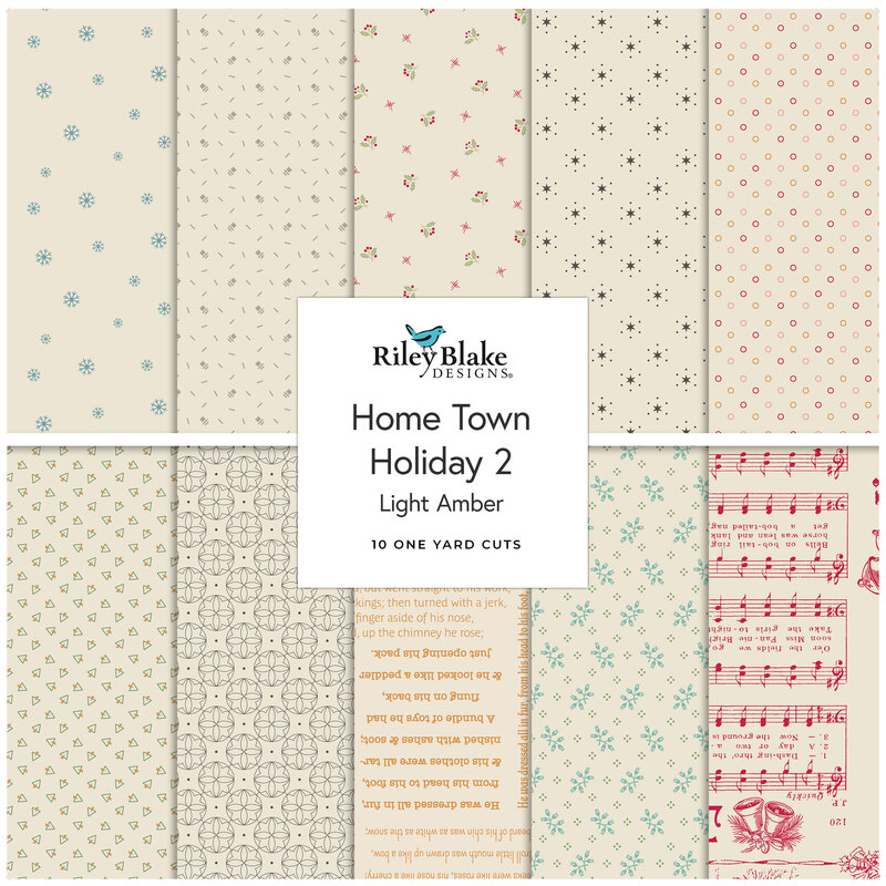 Digital collage of the Light Amber One Yard Bundle from the Home Town Holiday 2 fabric collection.